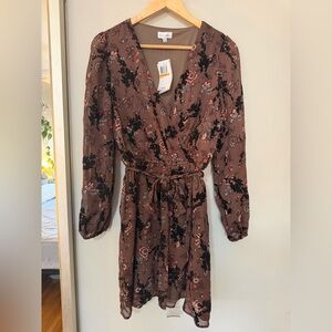 🆕 NWT Kit + Sky Floral Wrap Mini Dress Long Sleeve Tie Waist Size Small